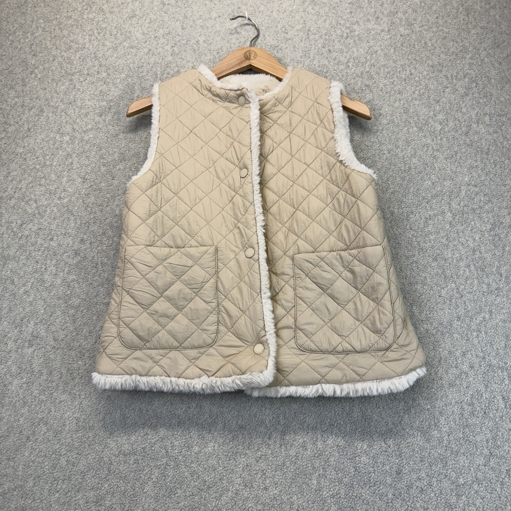 Zara Girls Size 9–10 Beige Quilted Faux-Fur-Lined Vest